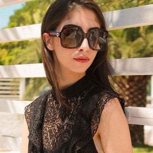 Gucci GG0036SN 004 Sunglasses Havana Blue Brown Gradient Square Women main image 11